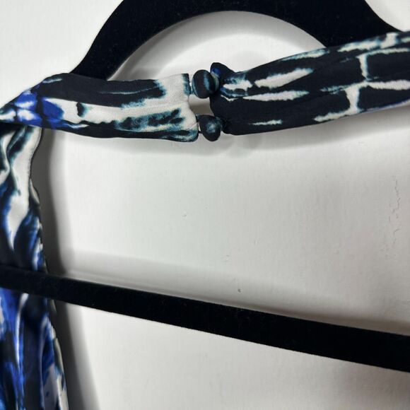 Parker Blue White Black Wales Tie Dye 100% Silk Wrap Halter Top Button VNeck L - Picture 9 of 12